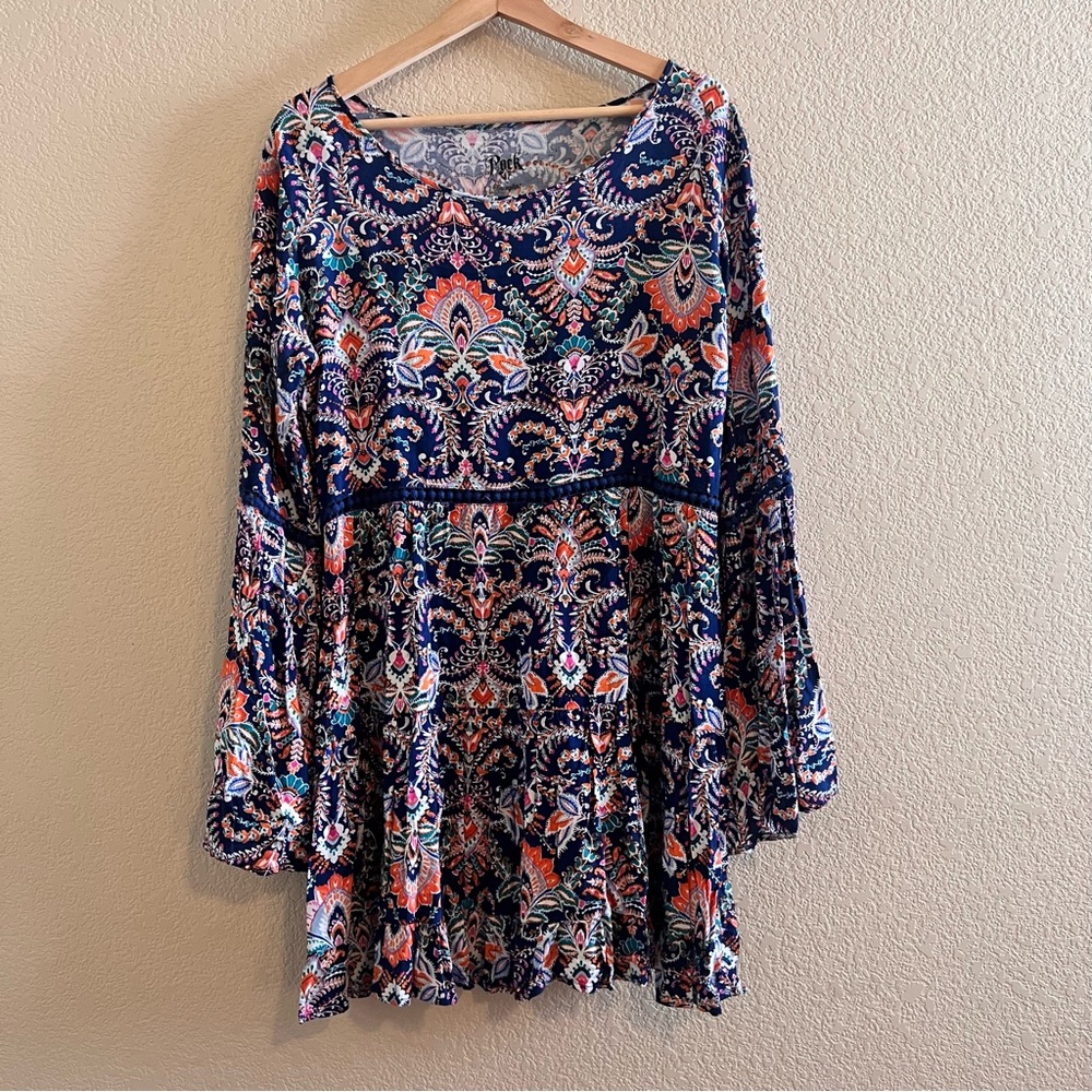 Rock 47 by Wrangler Floral Boho Tiered Ruffle Dress Size XL